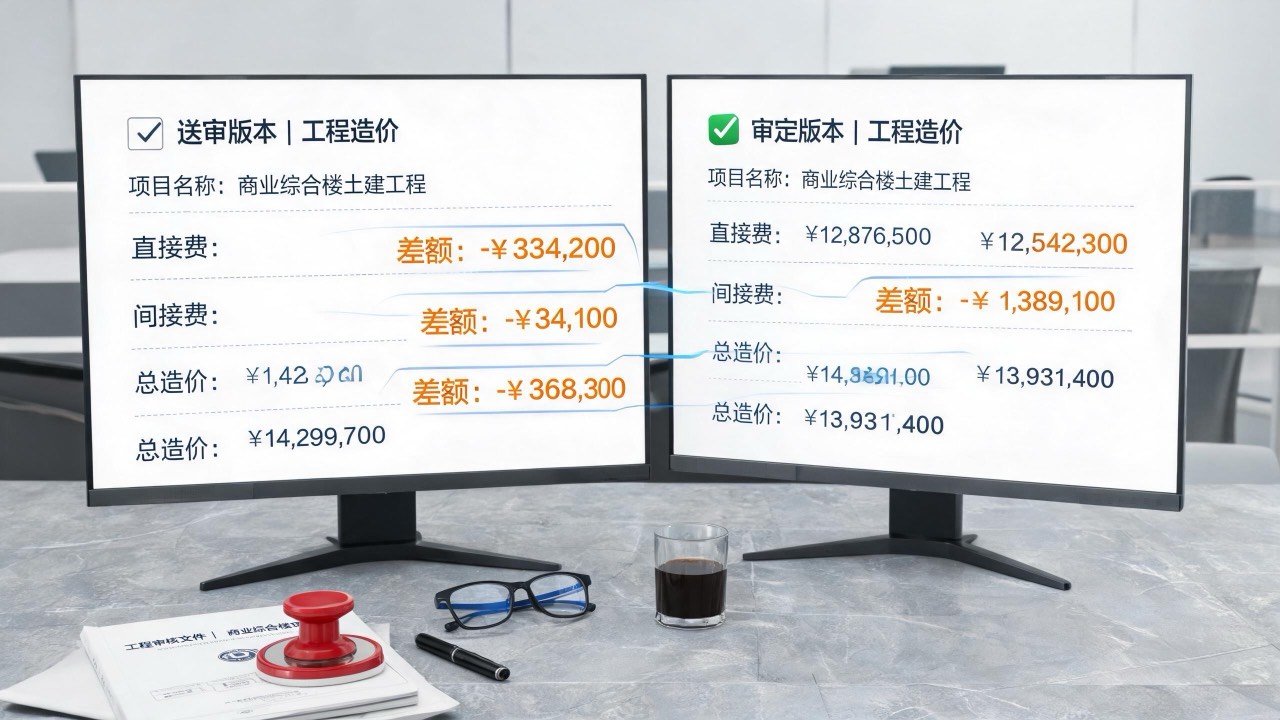 送审对比差额高亮审核功能 - 造价审核软件双屏对比工作场景